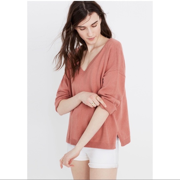 Madewell Double V Pullover Rosewood Pink - Picture 7 of 9